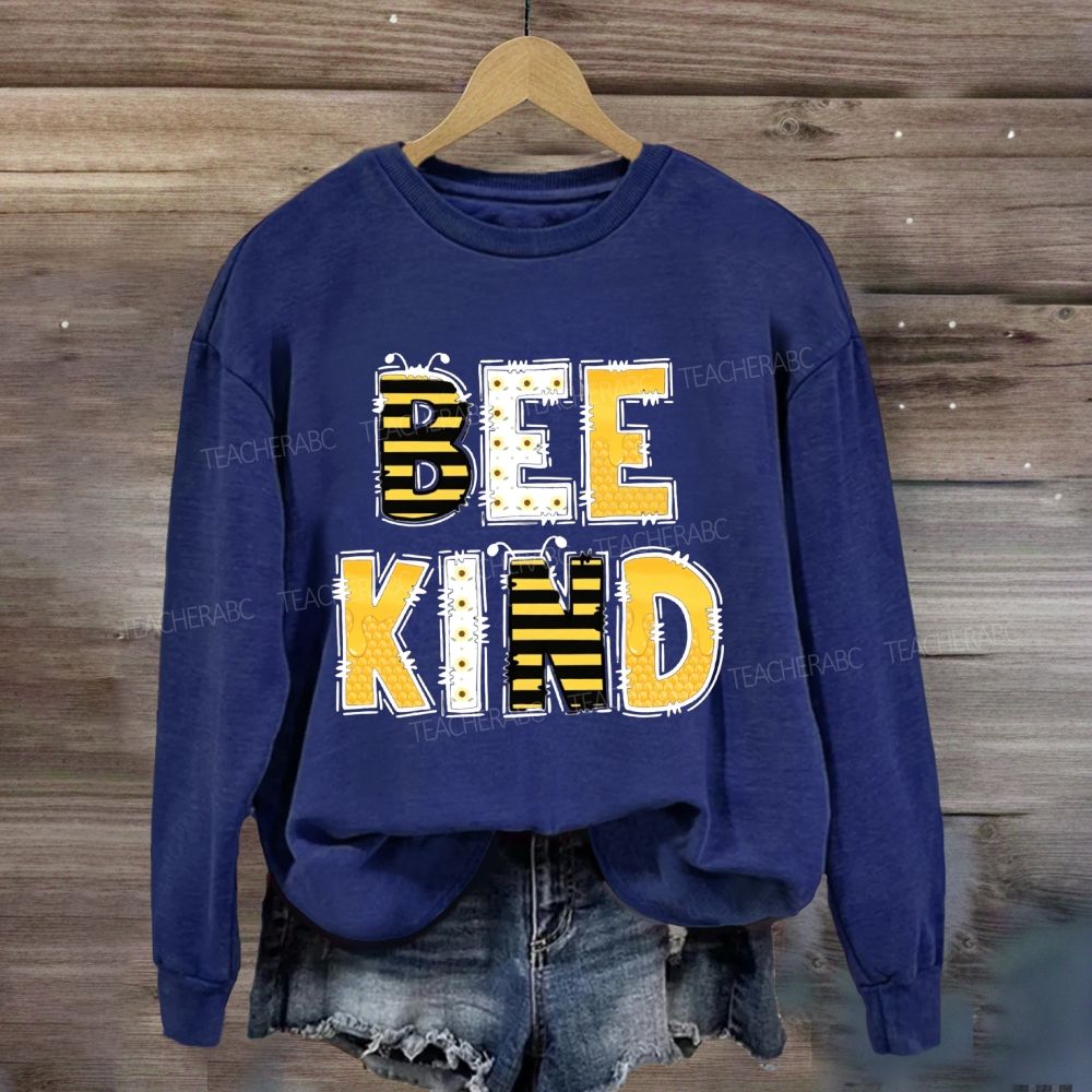 Bee Kind Doodle Bee Pattern Letter Sweatshirt