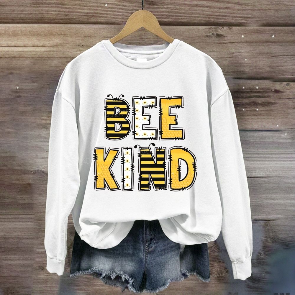 Bee Kind Doodle Bee Pattern Letter Sweatshirt
