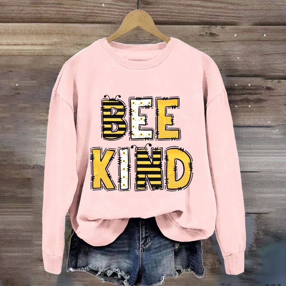 Bee Kind Doodle Bee Pattern Letter Sweatshirt
