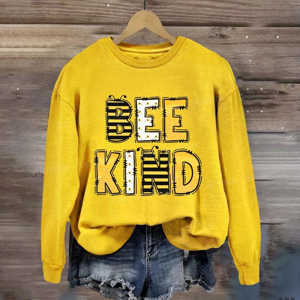 Bee Kind Doodle Bee Pattern Letter Sweatshirt