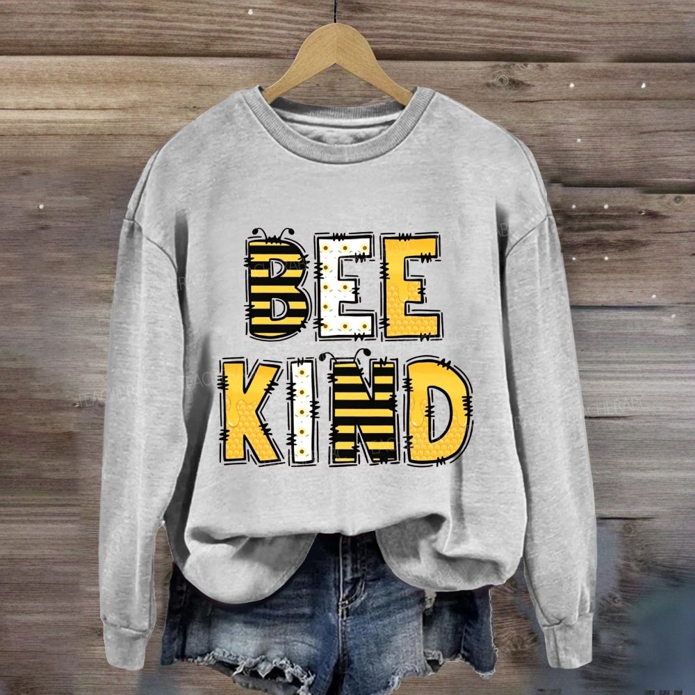 Bee Kind Doodle Bee Pattern Letter Sweatshirt
