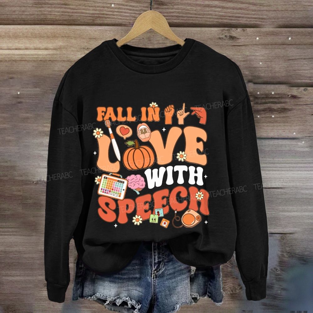 Fall In Love With Speech Fall Slp Pumpkin Sweatshirt