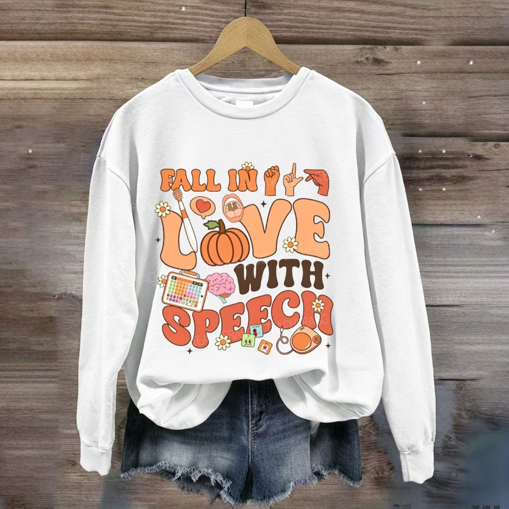 Fall In Love With Speech Fall Slp Pumpkin Sweatshirt