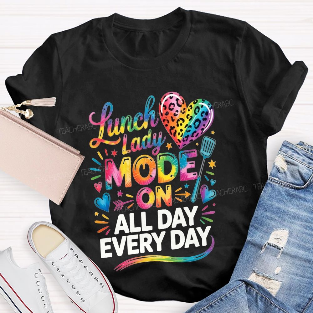 Lunch Lady Mode On All Day Every Day Rainbow Leopard Heart T-shirt