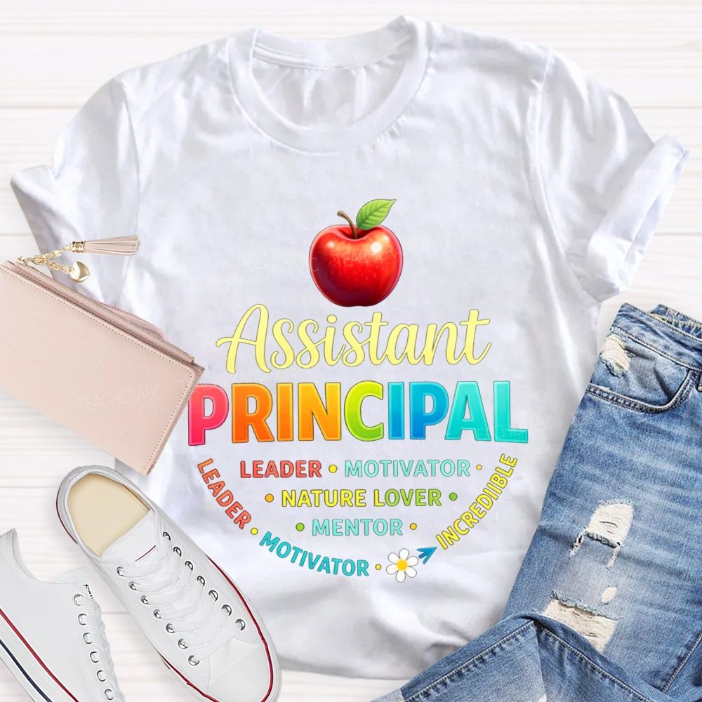 Assistant Principal Leader Motivator Mentor Colorful Apple Teacher T-shirt