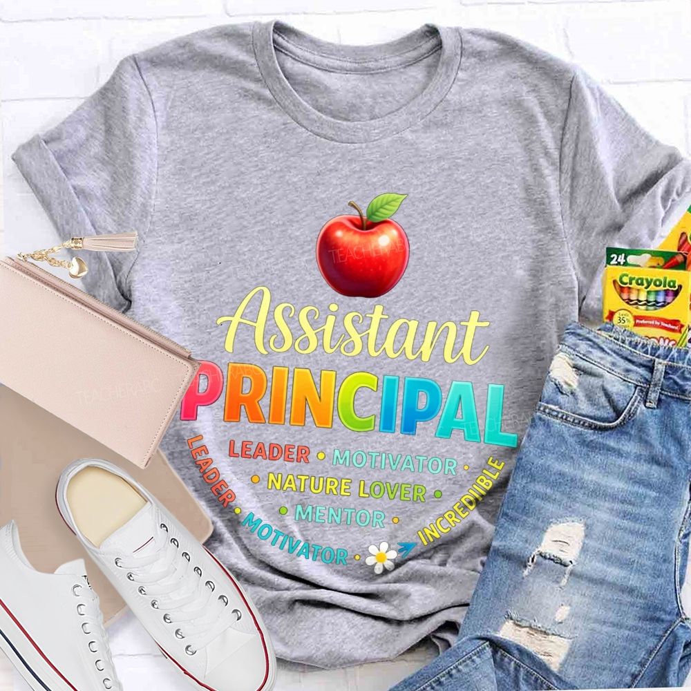 Assistant Principal Leader Motivator Mentor Colorful Apple Teacher T-shirt