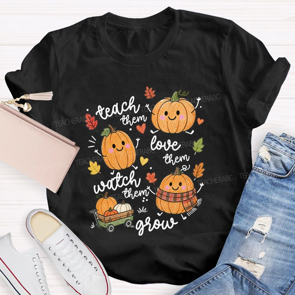 Teach Them Love Them Watch Them Grow Pumpkin Teacher T-Shirt