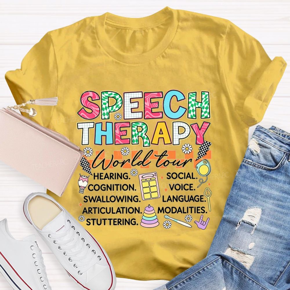 Speech Therapy World Tour Hearing Cognition Swallowing Teacher T-shirt