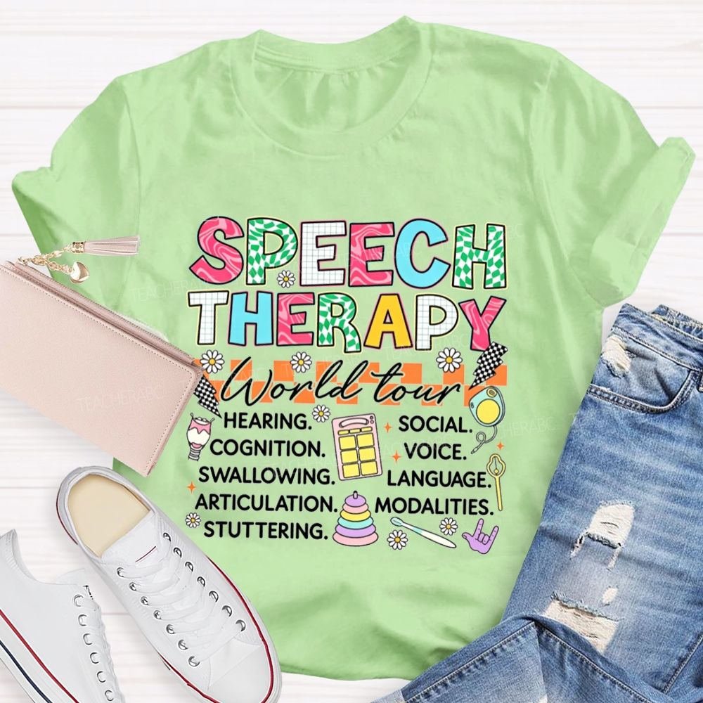 Speech Therapy World Tour Hearing Cognition Swallowing Teacher T-shirt