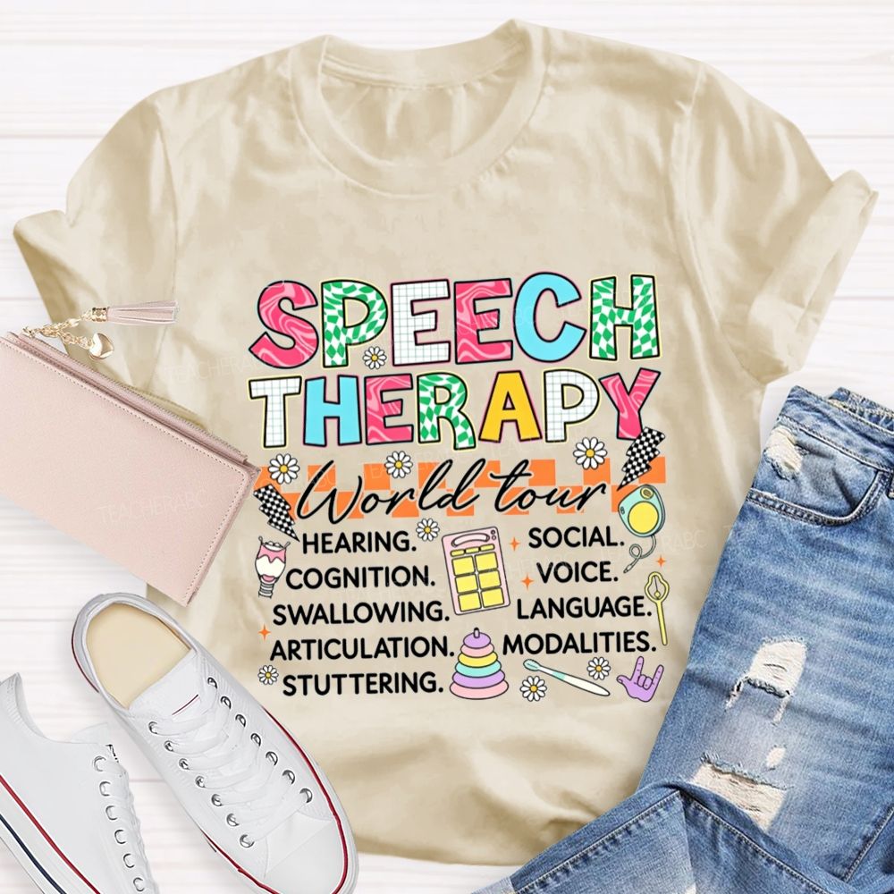 Speech Therapy World Tour Hearing Cognition Swallowing Teacher T-shirt