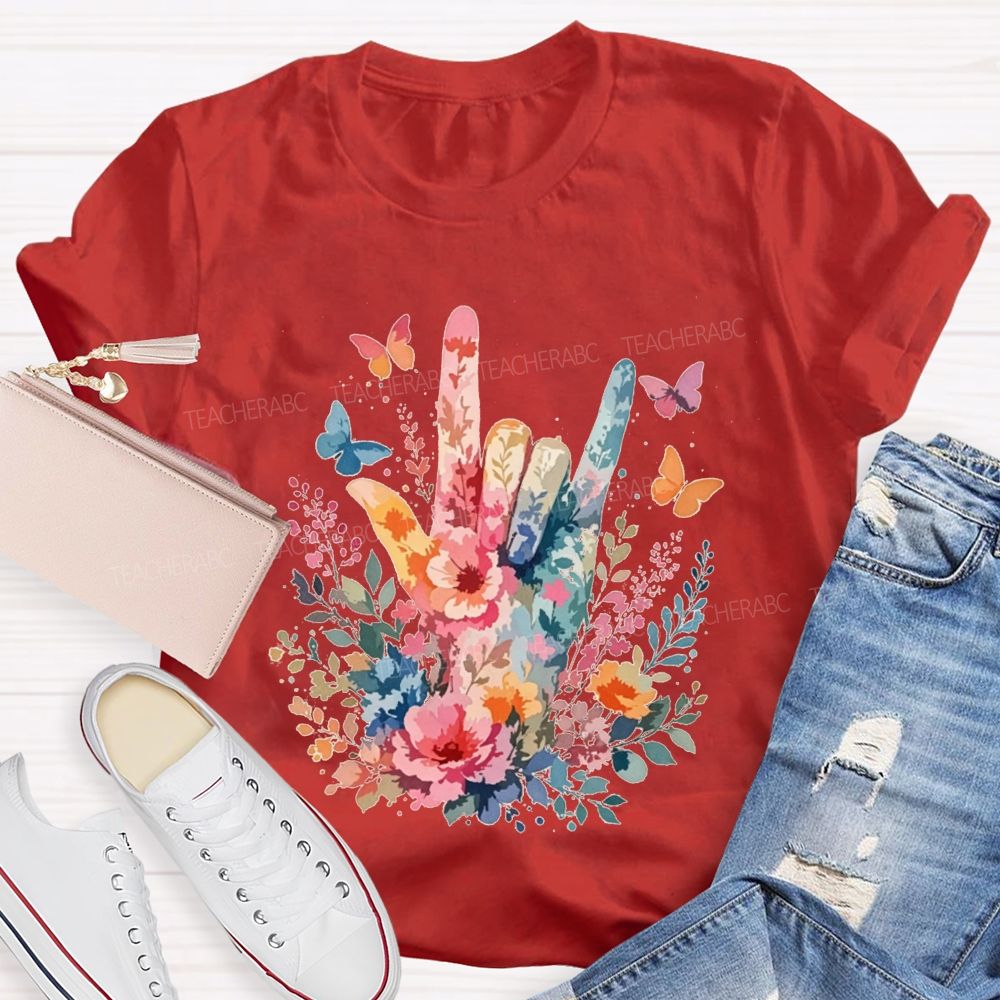 Floral I Love You Hand Watercolor Teacher T-shirt