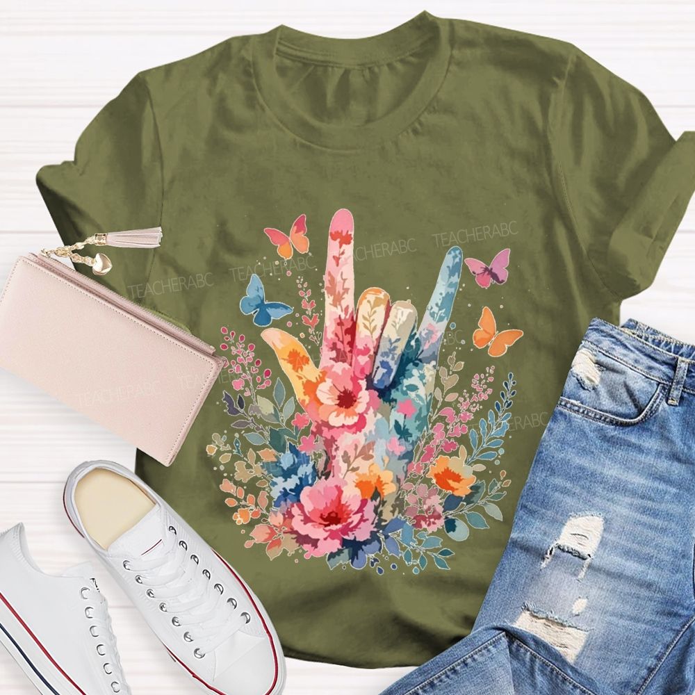 Floral I Love You Hand Watercolor Teacher T-shirt