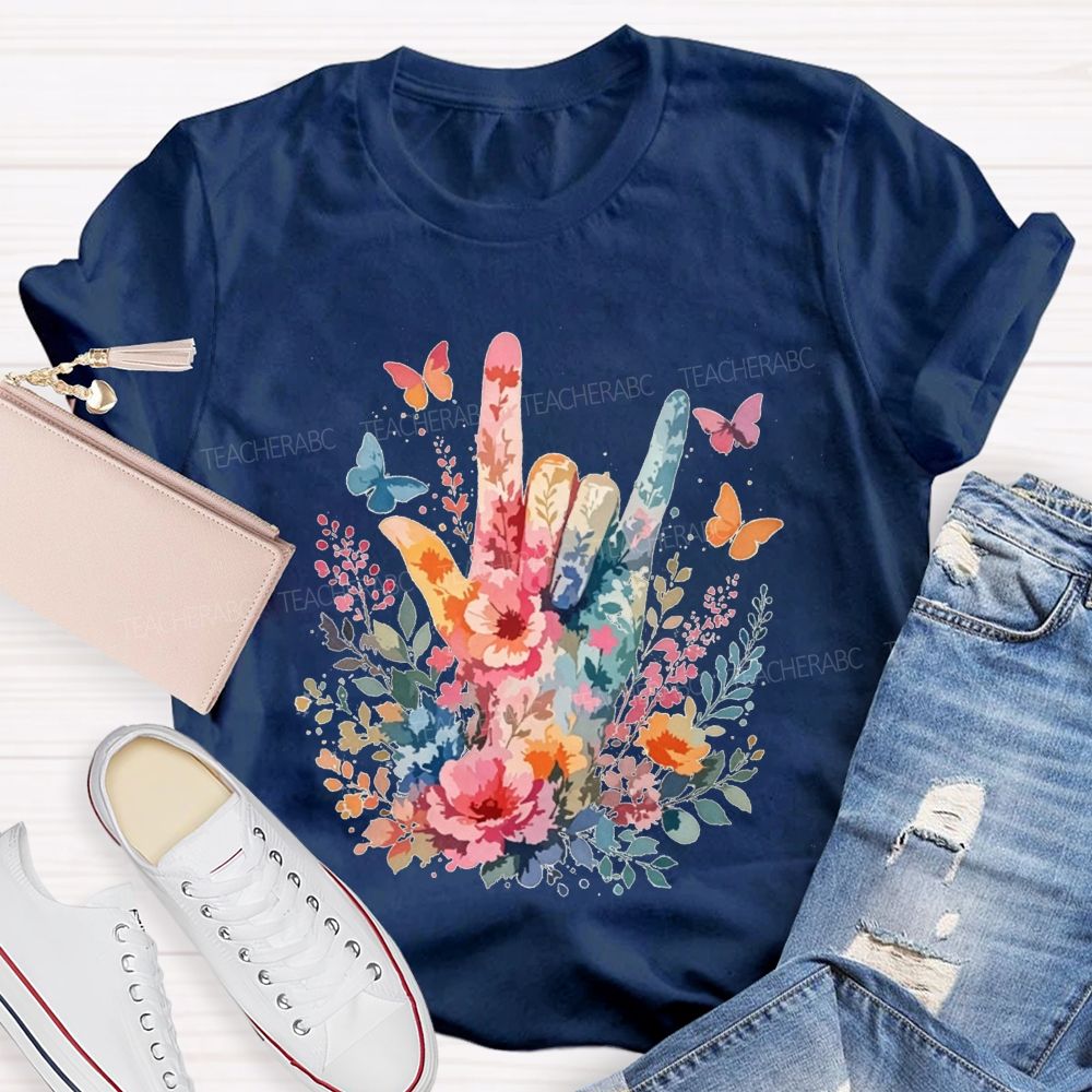 Floral I Love You Hand Watercolor Teacher T-shirt