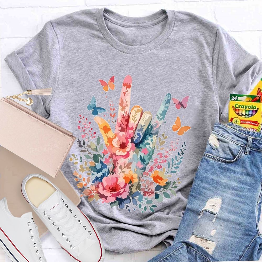 Floral I Love You Hand Watercolor Teacher T-shirt