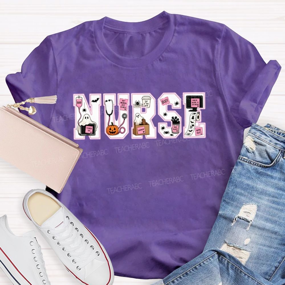 Halloween Nurse Ghost Pumpkin Letter T-shirt