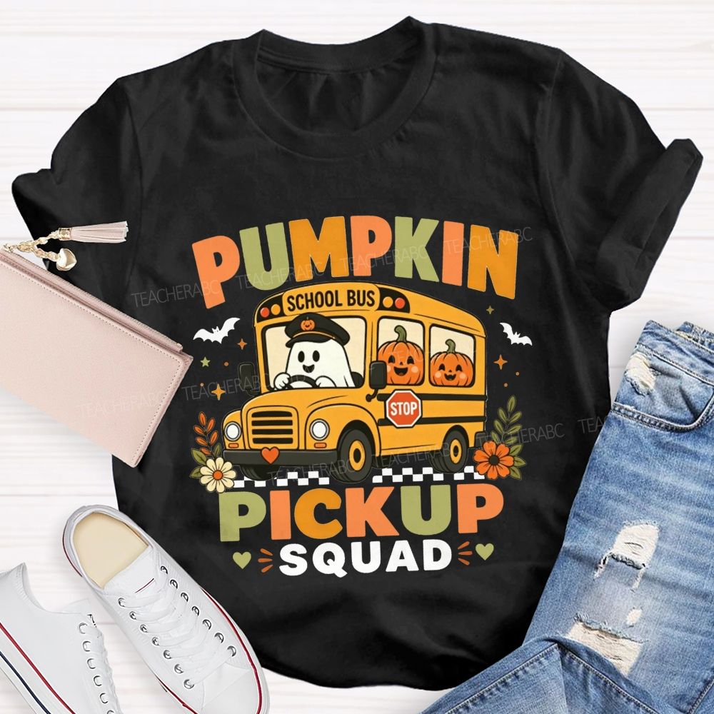 Pumpkin Pickup Squad Halloween School Bus T-shirt