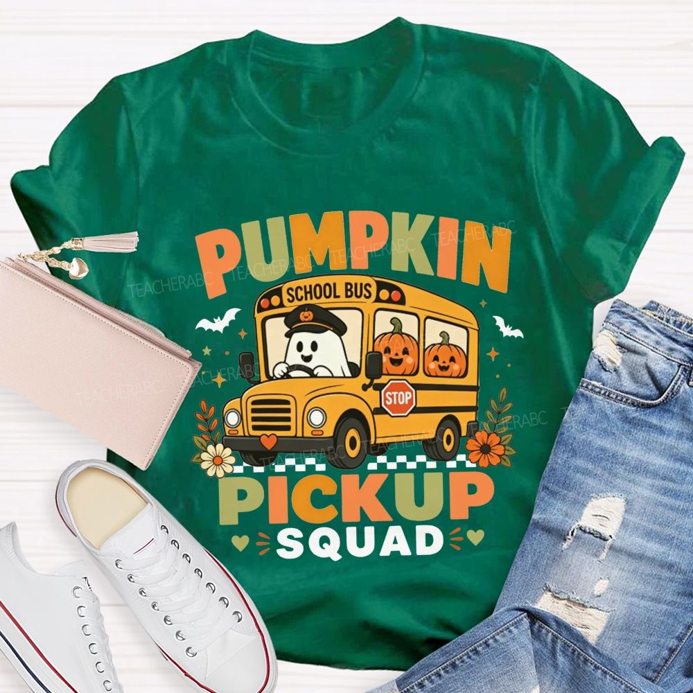 Pumpkin Pickup Squad Halloween School Bus T-shirt