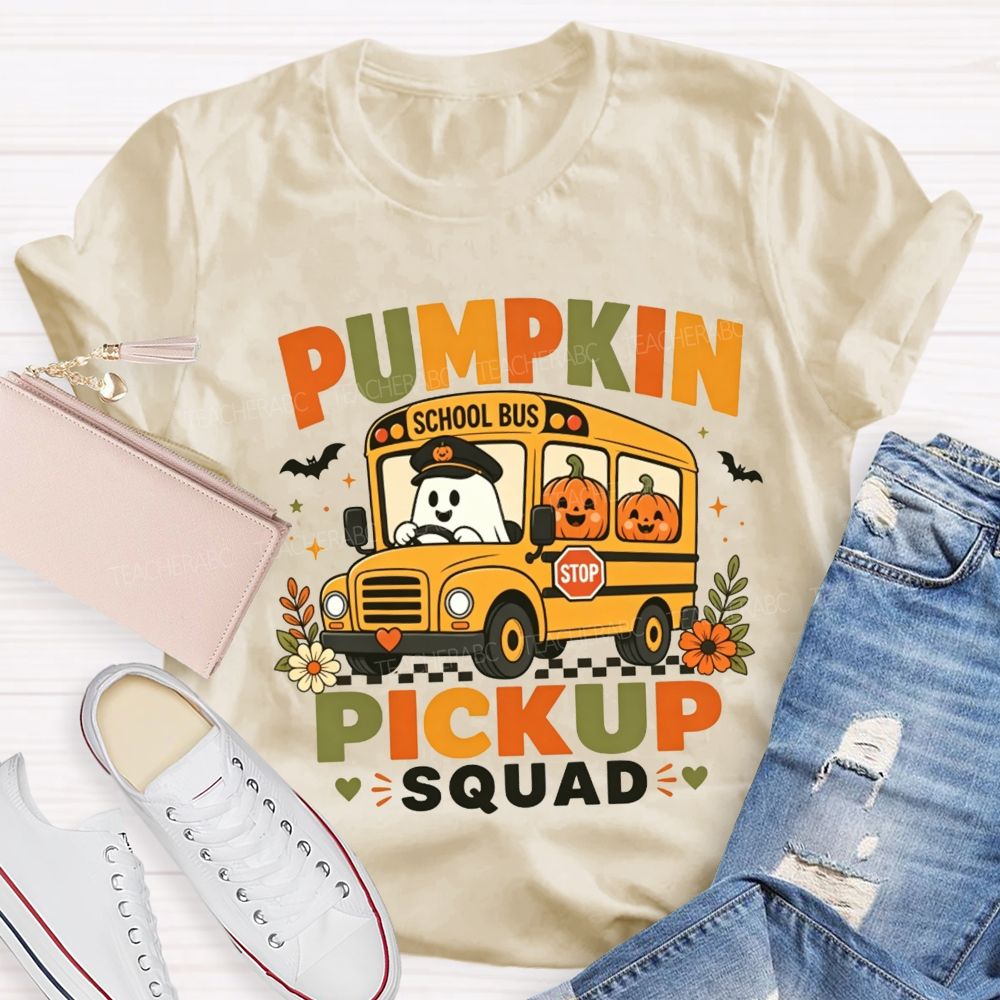 Pumpkin Pickup Squad Halloween School Bus T-shirt