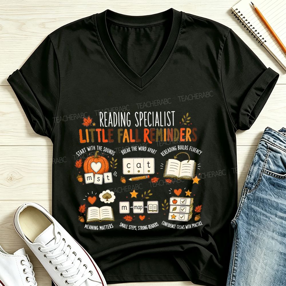 Reading Specialist Little Fall Reminders V Neck T-shirt
