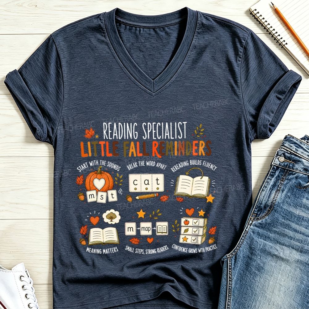 Reading Specialist Little Fall Reminders V Neck T-shirt