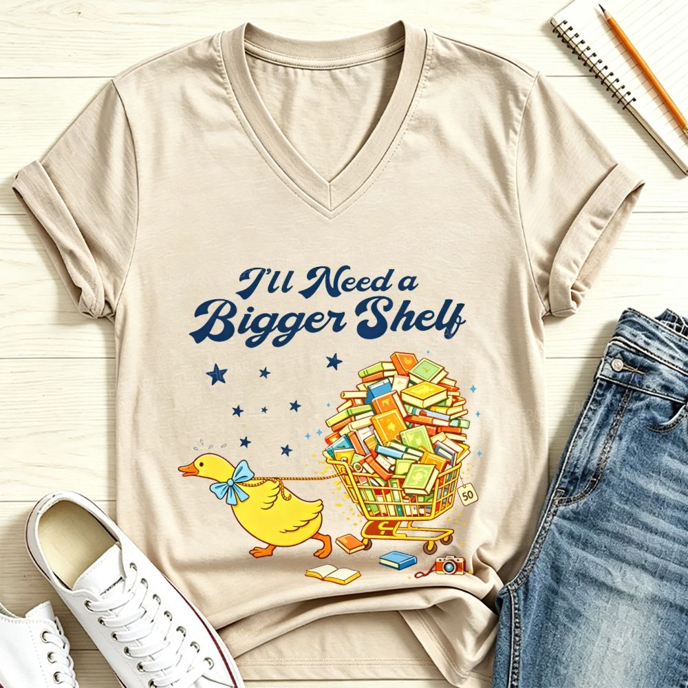 I’ll Need A Bigger Shelf Cute Duck Book Shopping V Neck T-shirt