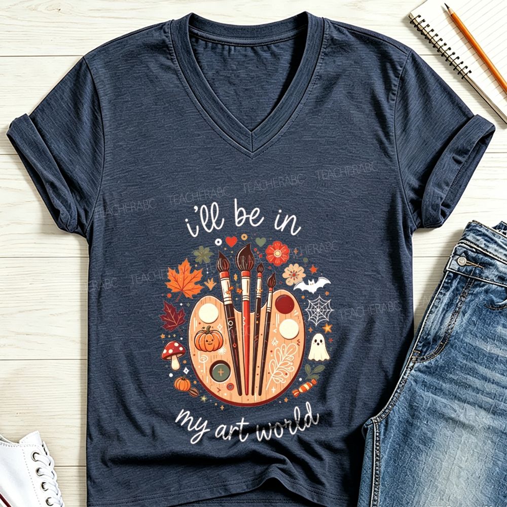I'Ll Be In My Art World Fall Palette V Neck T-shirt