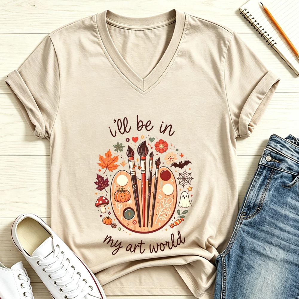 I'Ll Be In My Art World Fall Palette V Neck T-shirt