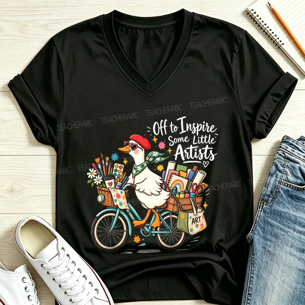 Off To Inspire Some Little Artists Goose V Neck T-shirt