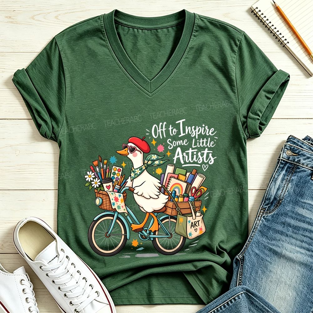 Off To Inspire Some Little Artists Goose V Neck T-shirt