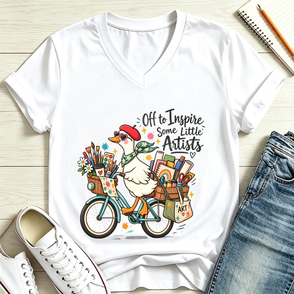 Off To Inspire Some Little Artists Goose V Neck T-shirt