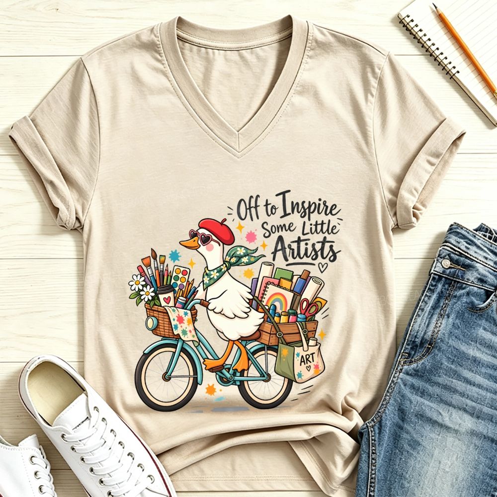 Off To Inspire Some Little Artists Goose V Neck T-shirt