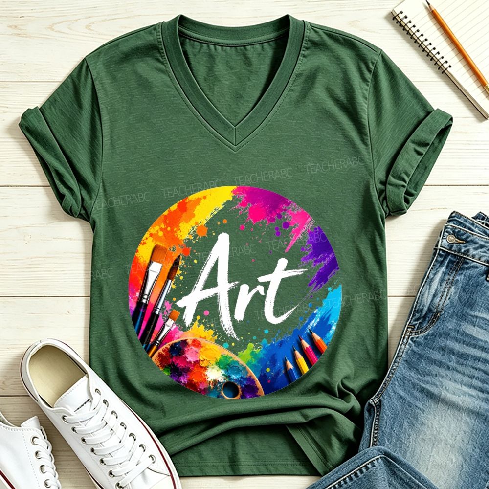 Vibrant Paint Splash Art Design V Neck T-shirt