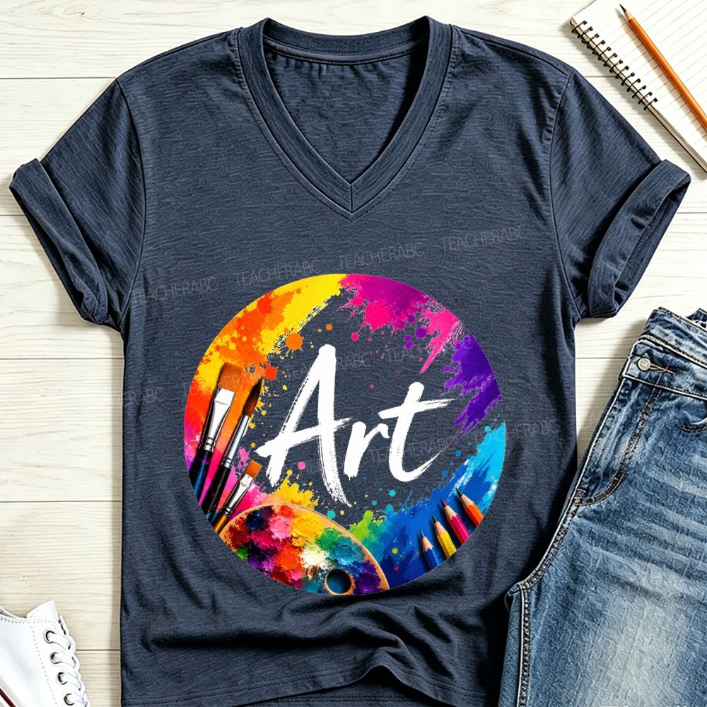 Vibrant Paint Splash Art Design V Neck T-shirt