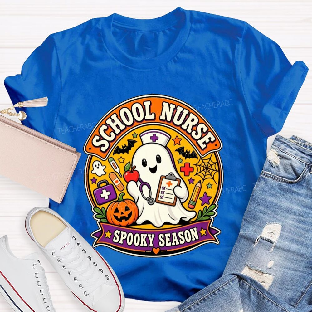 School Nurse Spooky Season Ghost Halloween T-shirt