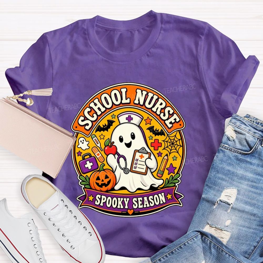 School Nurse Spooky Season Ghost Halloween T-shirt