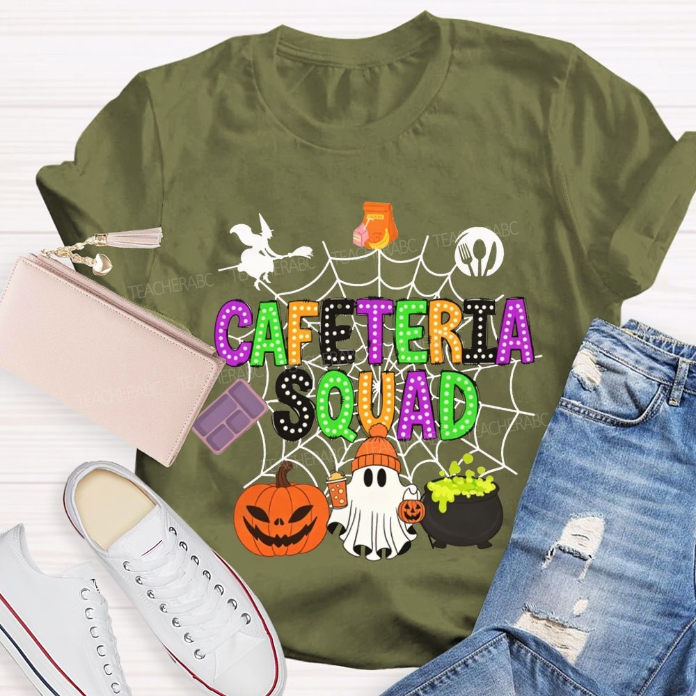 Cafeteria Squad Halloween Ghost Pumpkin Witch Web Teacher T-shirt