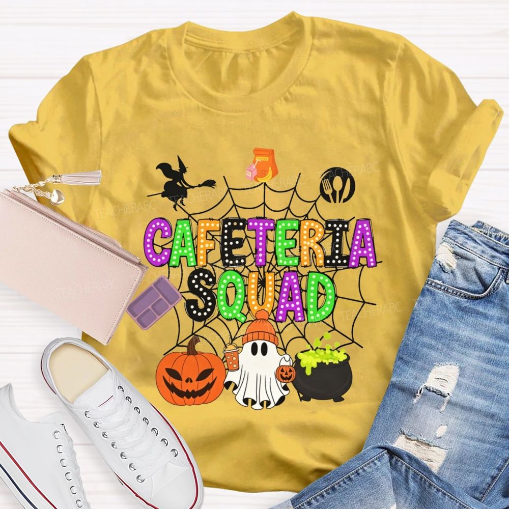 Cafeteria Squad Halloween Ghost Pumpkin Witch Web Teacher T-shirt