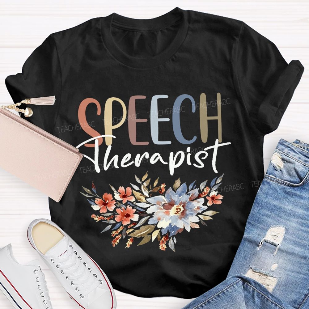 Speech Therapist Watercolor Floral Boho SLP Teacher T-shirt