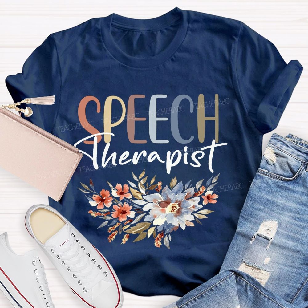 Speech Therapist Watercolor Floral Boho SLP Teacher T-shirt