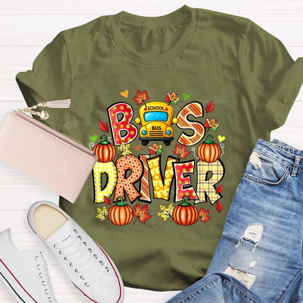 Bus Driver Fall Pumpkin Leaves T-shirt