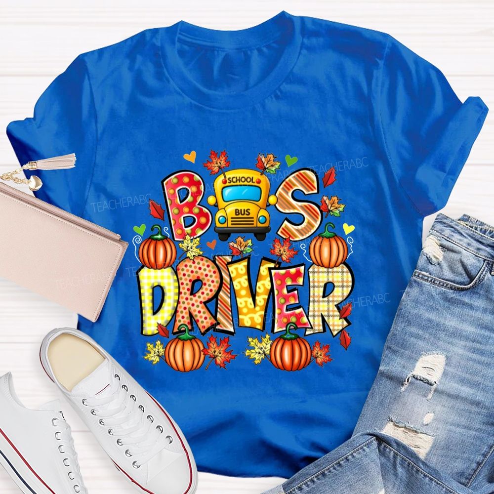 Bus Driver Fall Pumpkin Leaves T-shirt