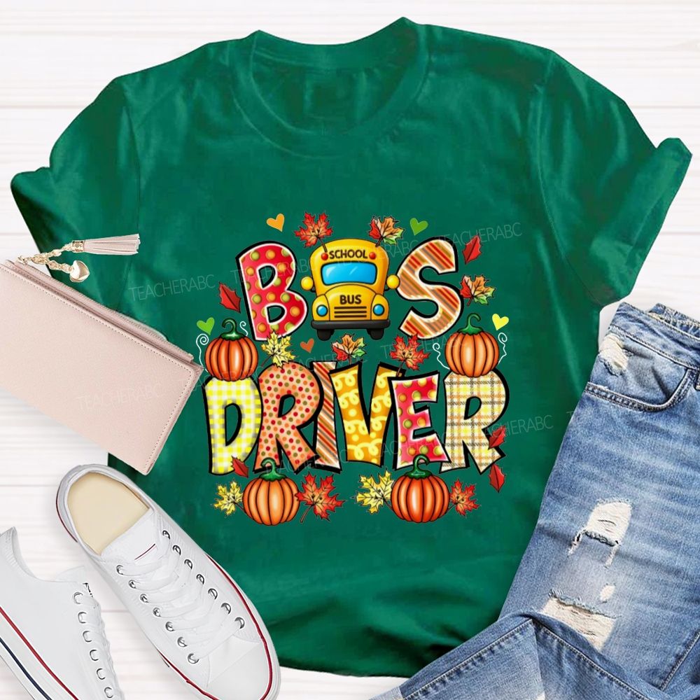 Bus Driver Fall Pumpkin Leaves T-shirt