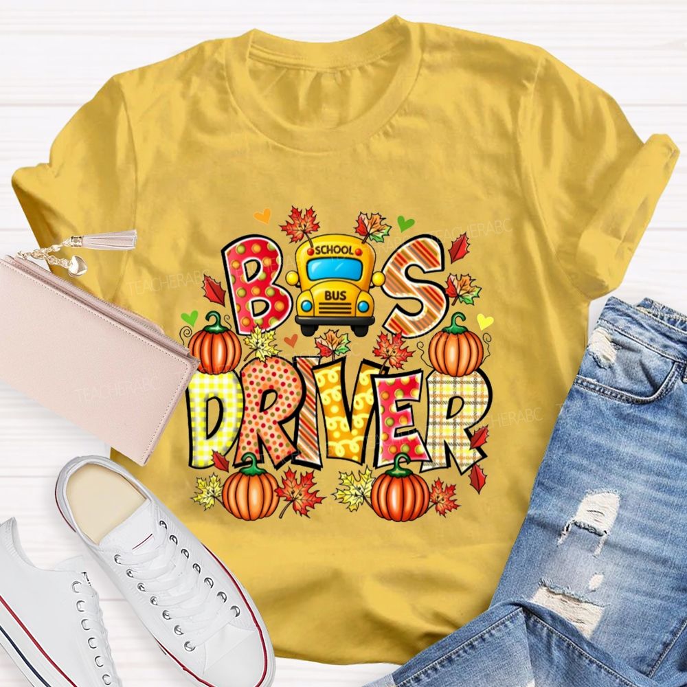 Bus Driver Fall Pumpkin Leaves T-shirt