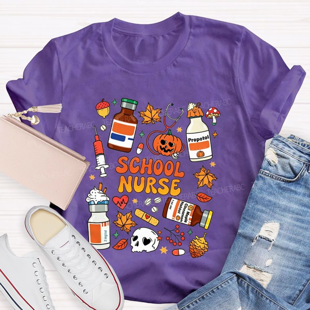 Halloween School Nurse Fall Vibes T-shirt