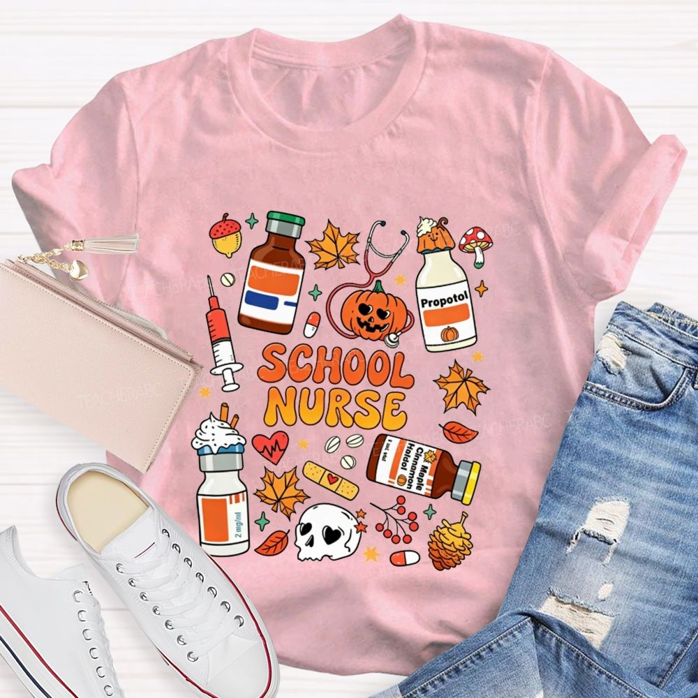 Halloween School Nurse Fall Vibes T-shirt