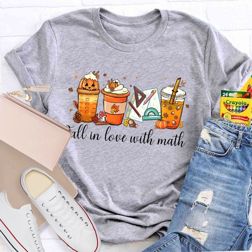 Fall In Love With Math Pumpkin Spice Coffee Latte Math Teacher T-shirt