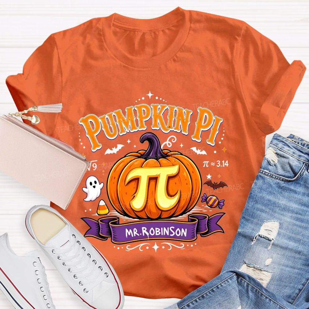 Personalized Name Pumpkin Pi Custom Name Halloween Math Teacher T-shirt