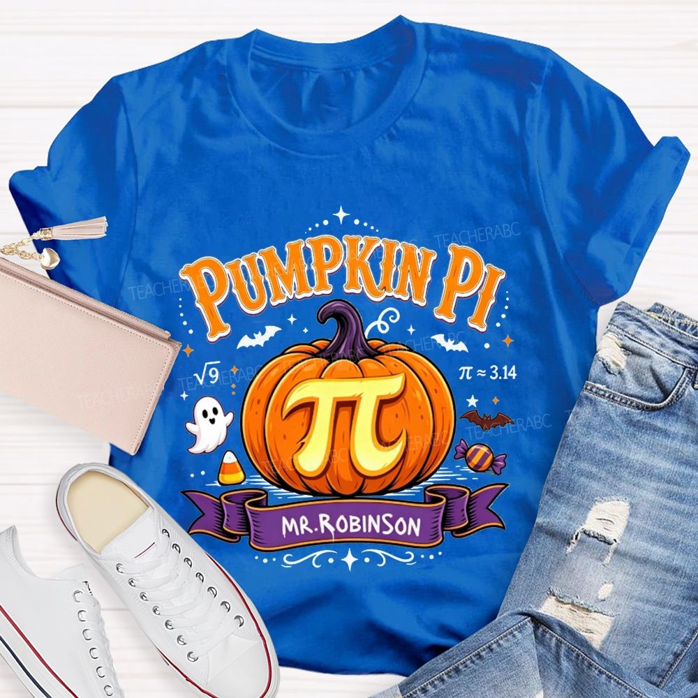 Personalized Name Pumpkin Pi Custom Name Halloween Math Teacher T-shirt