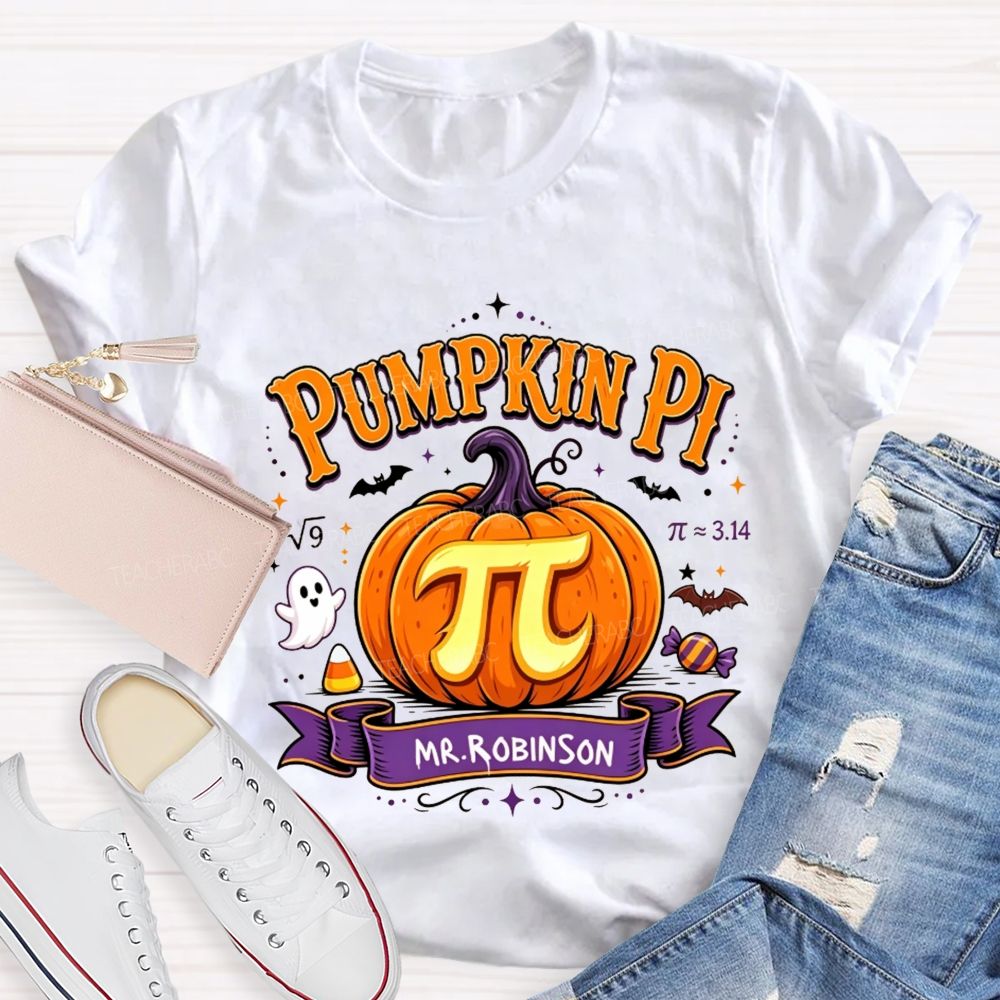Personalized Name Pumpkin Pi Custom Name Halloween Math Teacher T-shirt