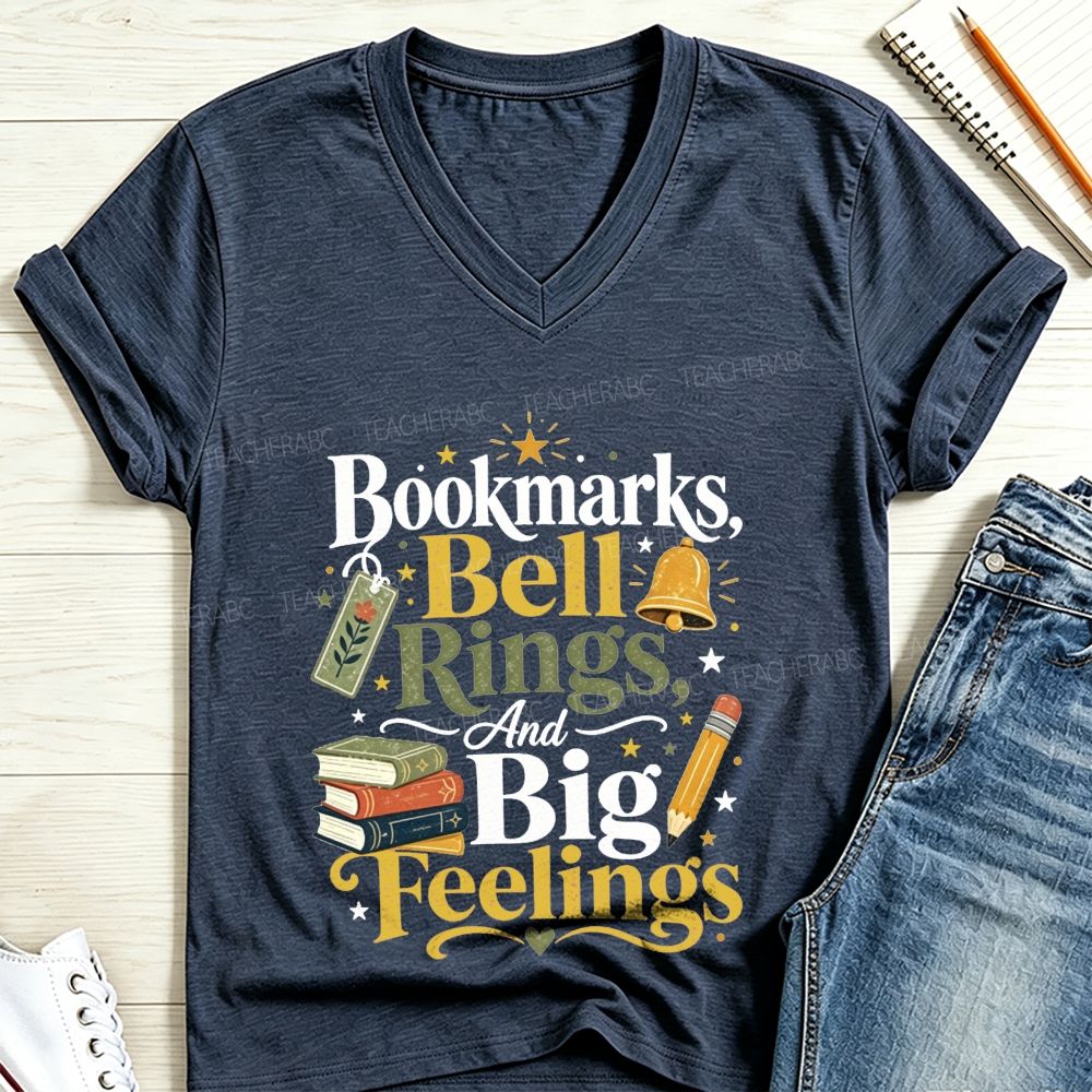 Bookmarks Bell Rings And Big Feelings V Neck T-shirt